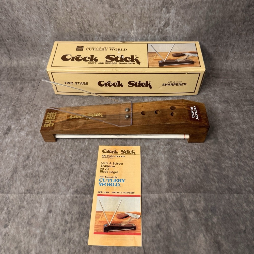 Vintage Cutlery World Crock Stick Knife & Scissor Sharpener 2 Stage 4 Rods